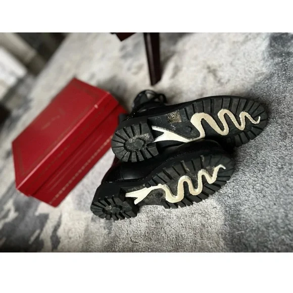Rene Caovilla Black Leather Ankle Boots with crystal snake detail